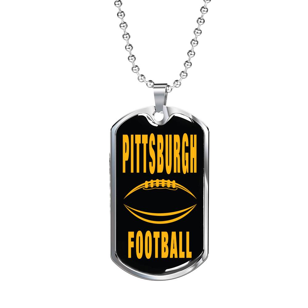 Pittsburgh Fan Necklace Dog Tag Stainless Steel or 18k Gold 24" Chain - Express Your Love Gifts