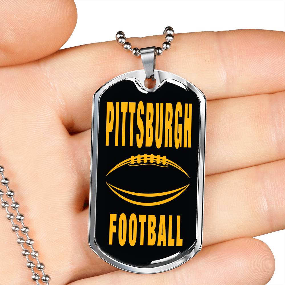 Pittsburgh Fan Necklace Dog Tag Stainless Steel or 18k Gold 24" Chain - Express Your Love Gifts