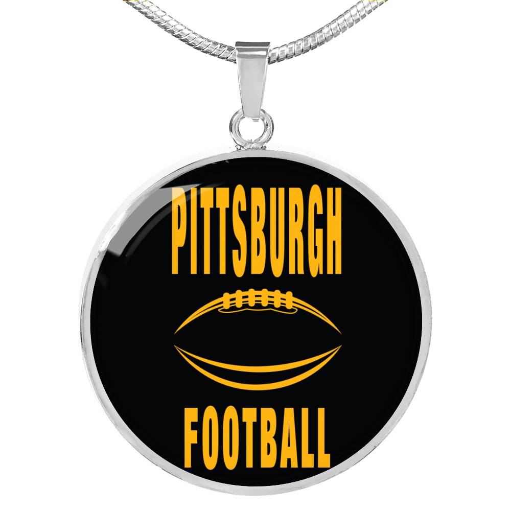 Pittsburgh Fan Necklace Steel City Football Pendant Stainless Steel or 18k Gold 18-22" - Express Your Love Gifts