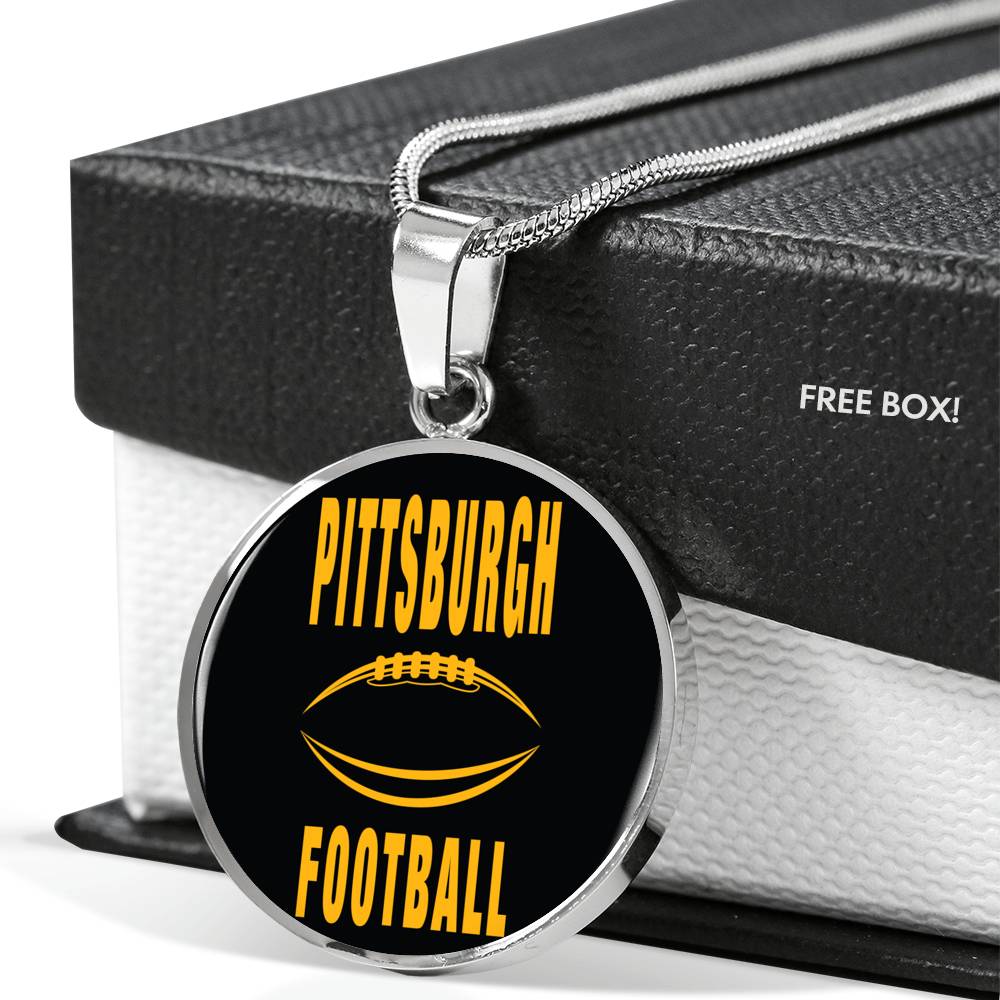 Pittsburgh Fan Necklace Steel City Football Pendant Stainless Steel or 18k Gold 18-22" - Express Your Love Gifts