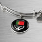 Portugal Flag & Futbol/Soccer Stainless Steel or 18k Gold Circle Bangle Bracelet - Express Your Love Gifts
