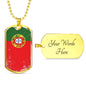Portugal Flag Necklace Portugal Flag Stainless Steel or 18k Gold Dog Tag 24"-Express Your Love Gifts