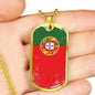 Portugal Flag Necklace Portugal Flag Stainless Steel or 18k Gold Dog Tag 24"-Express Your Love Gifts