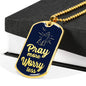 Pray More Worry Less Christian Verse Gift Necklace Stainless Steel or 18k Gold Dog Tag 24" Chain-Express Your Love Gifts