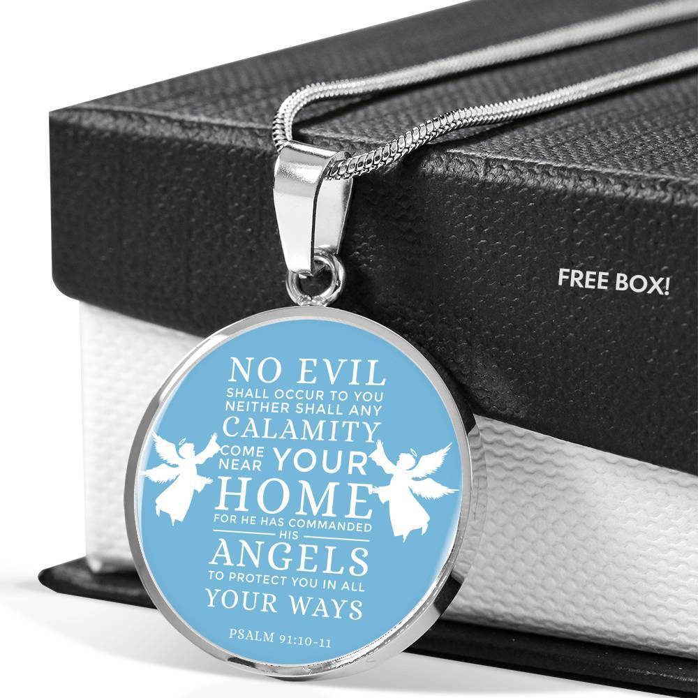 Psalm 91:1011 Bible Verse Circle Necklace Stainless Steel or 18k Gold 18-22" - Express Your Love Gifts