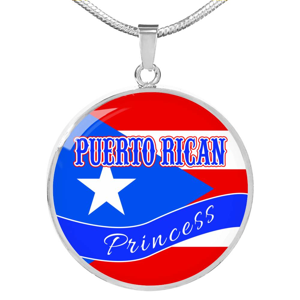 Puerto Rican Princess Circle Pendant Necklace Stainless Steel or 18k Gold 18-22" - Express Your Love Gifts