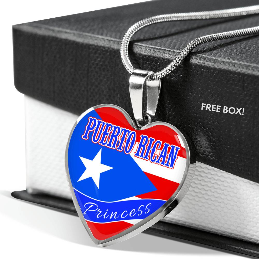 Puerto Rican Princess Necklace Stainless Steel or 18k Gold Heart Pendant 18-22'' - Express Your Love Gifts