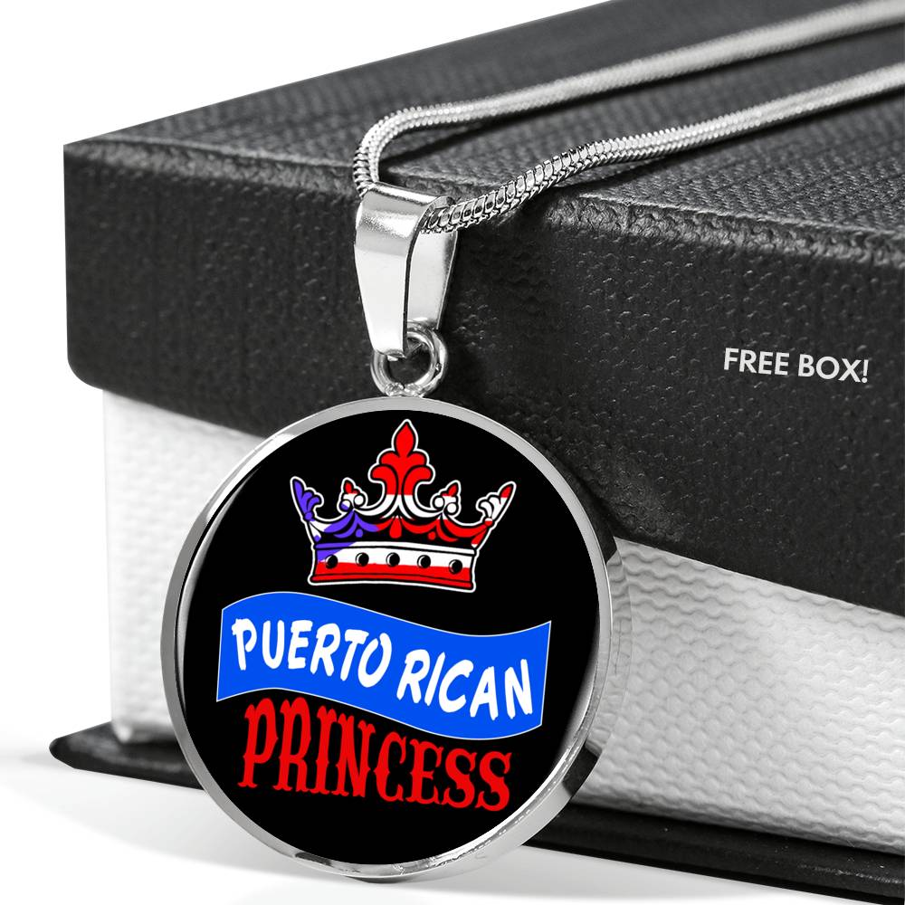 Puerto Rican Princess Circle Pendant Necklace Stainless Steel or 18k Gold 18-22" - Express Your Love Gifts