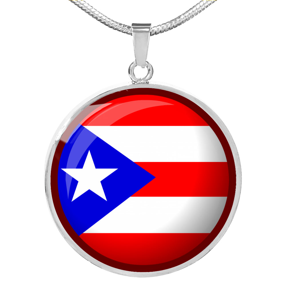 Puerto Rico Flag Circle Necklace Stainless Steel or 18k Gold 18-22" - Express Your Love Gifts