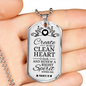 Pure Heart And Renewed Spirit Christian Faith Necklace Stainless Steel or 18k Gold Dog Tag 24" Chain-Express Your Love Gifts