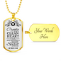 Pure Heart And Renewed Spirit Christian Faith Necklace Stainless Steel or 18k Gold Dog Tag 24" Chain-Express Your Love Gifts