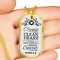 Pure Heart And Renewed Spirit Christian Faith Necklace Stainless Steel or 18k Gold Dog Tag 24" Chain-Express Your Love Gifts