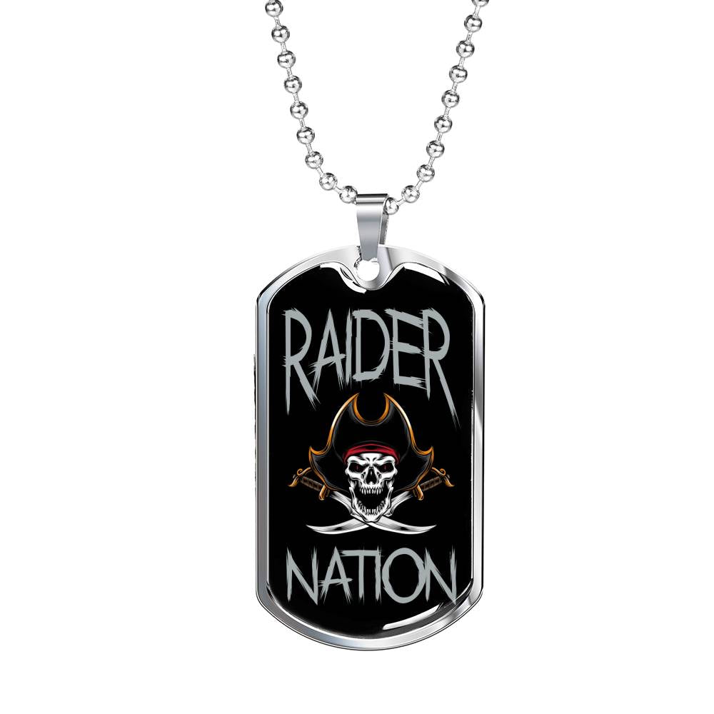 Raider Nation Vegas Football Fan Necklace Dog Tag Stainless Steel or 18k Gold 24" Chain - Express Your Love Gifts