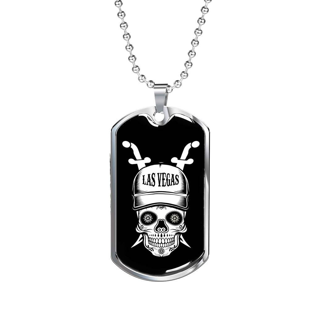 Day of the Dead Vegas Football Fan Necklace Dog Tag Stainless Steel or 18k Gold 24" Chain - Express Your Love Gifts