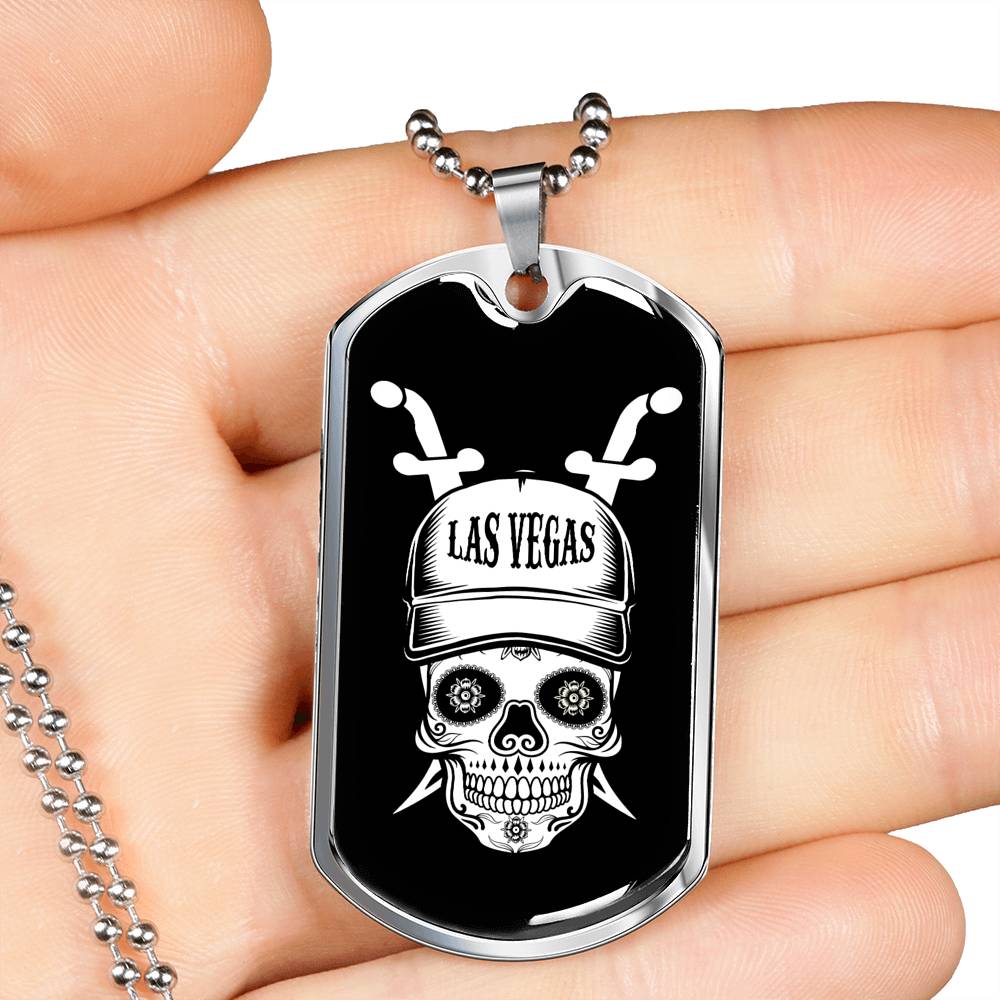 Day of the Dead Vegas Football Fan Necklace Dog Tag Stainless Steel or 18k Gold 24" Chain - Express Your Love Gifts
