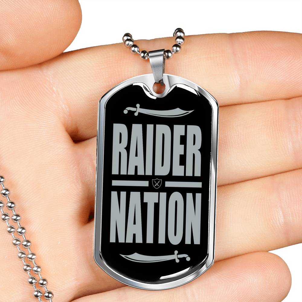 Raider Nation Football Fan Necklace Dog Tag Stainless Steel or 18k Gold 24" Chain - Express Your Love Gifts