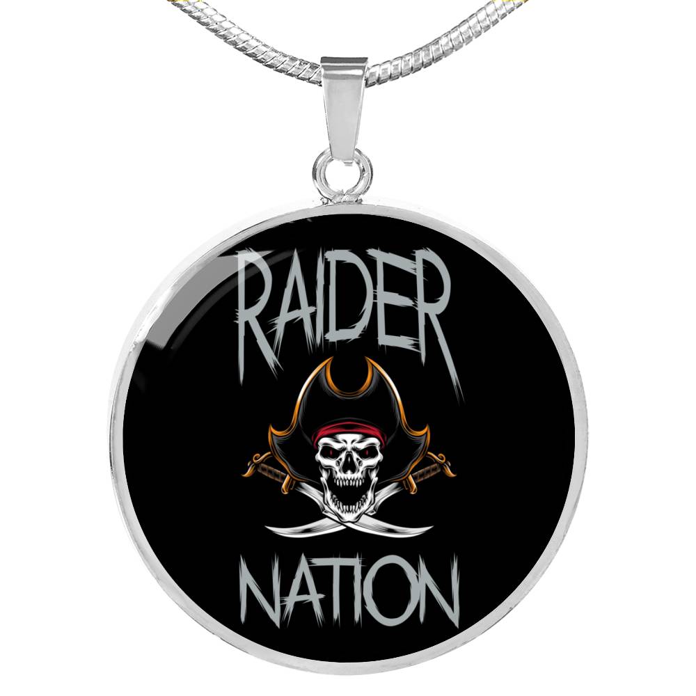 Raider Nation Las Vegas Football Circle Pendant Football Fan Necklace Stainless Steel or 18k Gold 18-22" - Express Your Love Gifts