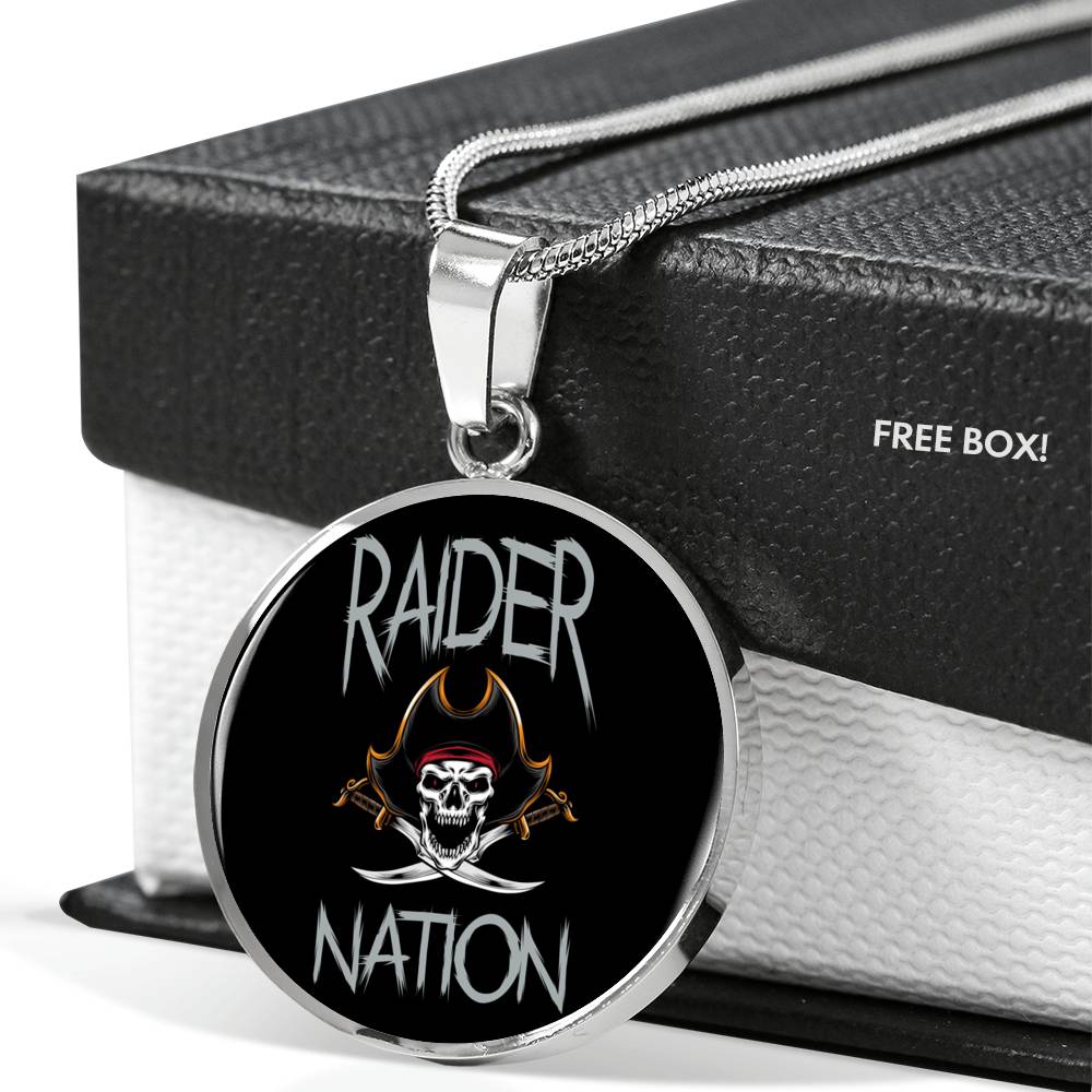 Raider Nation Las Vegas Football Circle Pendant Football Fan Necklace Stainless Steel or 18k Gold 18-22" - Express Your Love Gifts