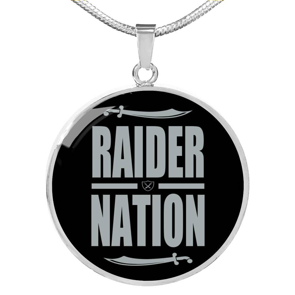 Raider Nation Football Circle Pendant Necklace Stainless Steel or 18k Gold 18-22" - Express Your Love Gifts
