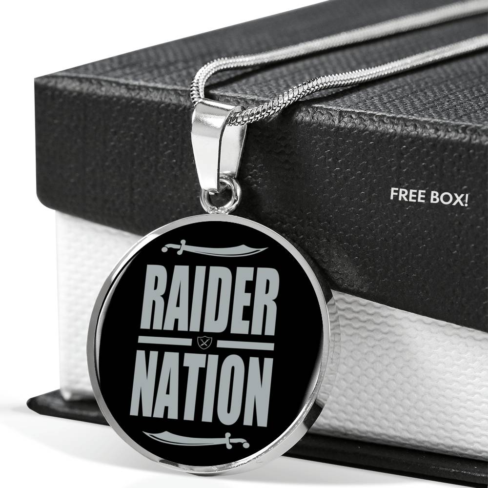 Raider Nation Football Circle Pendant Necklace Stainless Steel or 18k Gold 18-22" - Express Your Love Gifts