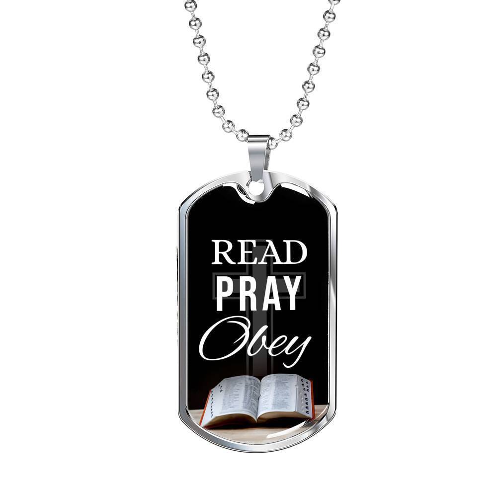 Read Play Obey Necklace Stainless Steel or 18k Gold Dog Tag 24" Chain-Express Your Love Gifts