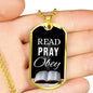 Read Play Obey Necklace Stainless Steel or 18k Gold Dog Tag 24" Chain-Express Your Love Gifts
