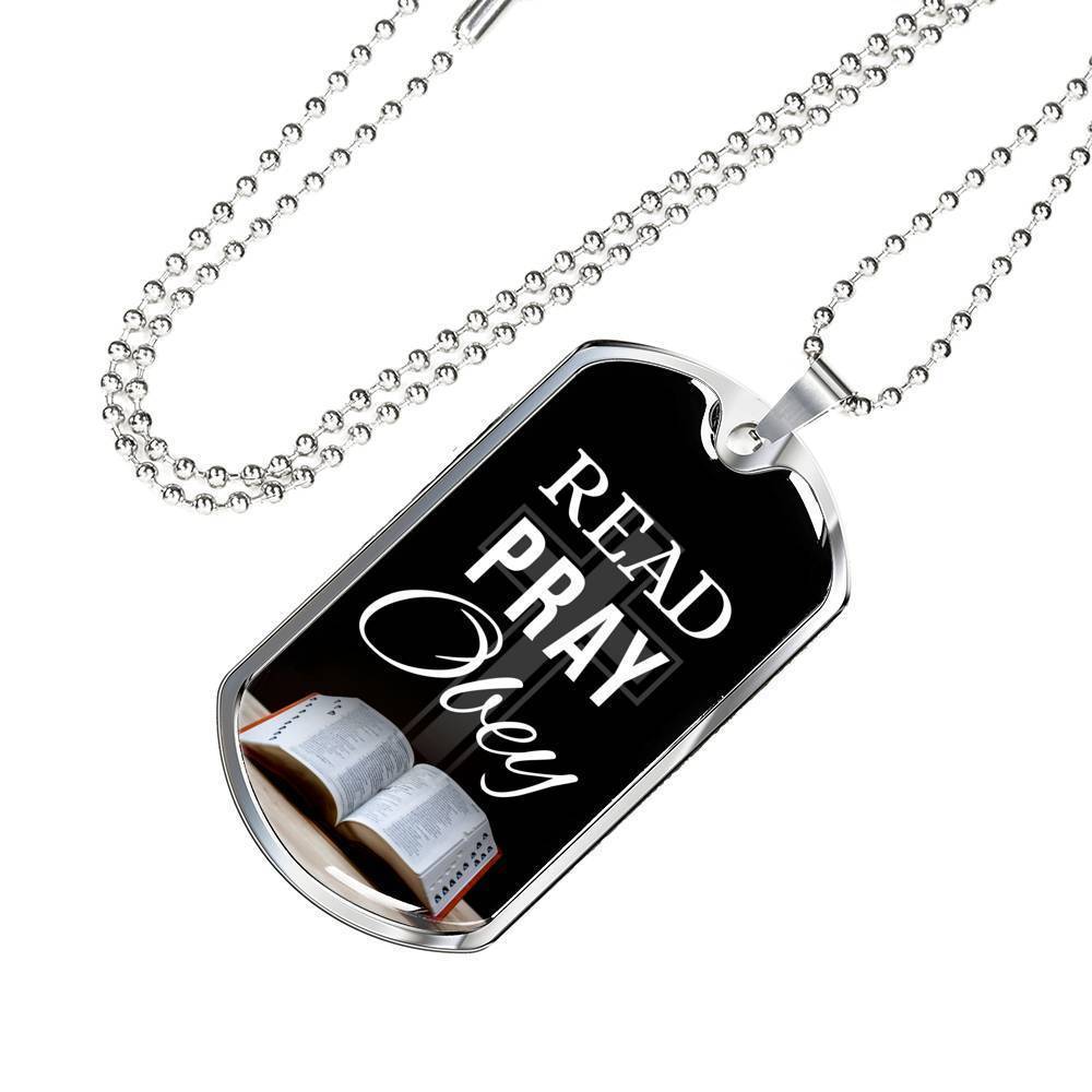 Read Play Obey Necklace Stainless Steel or 18k Gold Dog Tag 24" Chain-Express Your Love Gifts