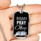 Read Play Obey Necklace Stainless Steel or 18k Gold Dog Tag 24" Chain-Express Your Love Gifts