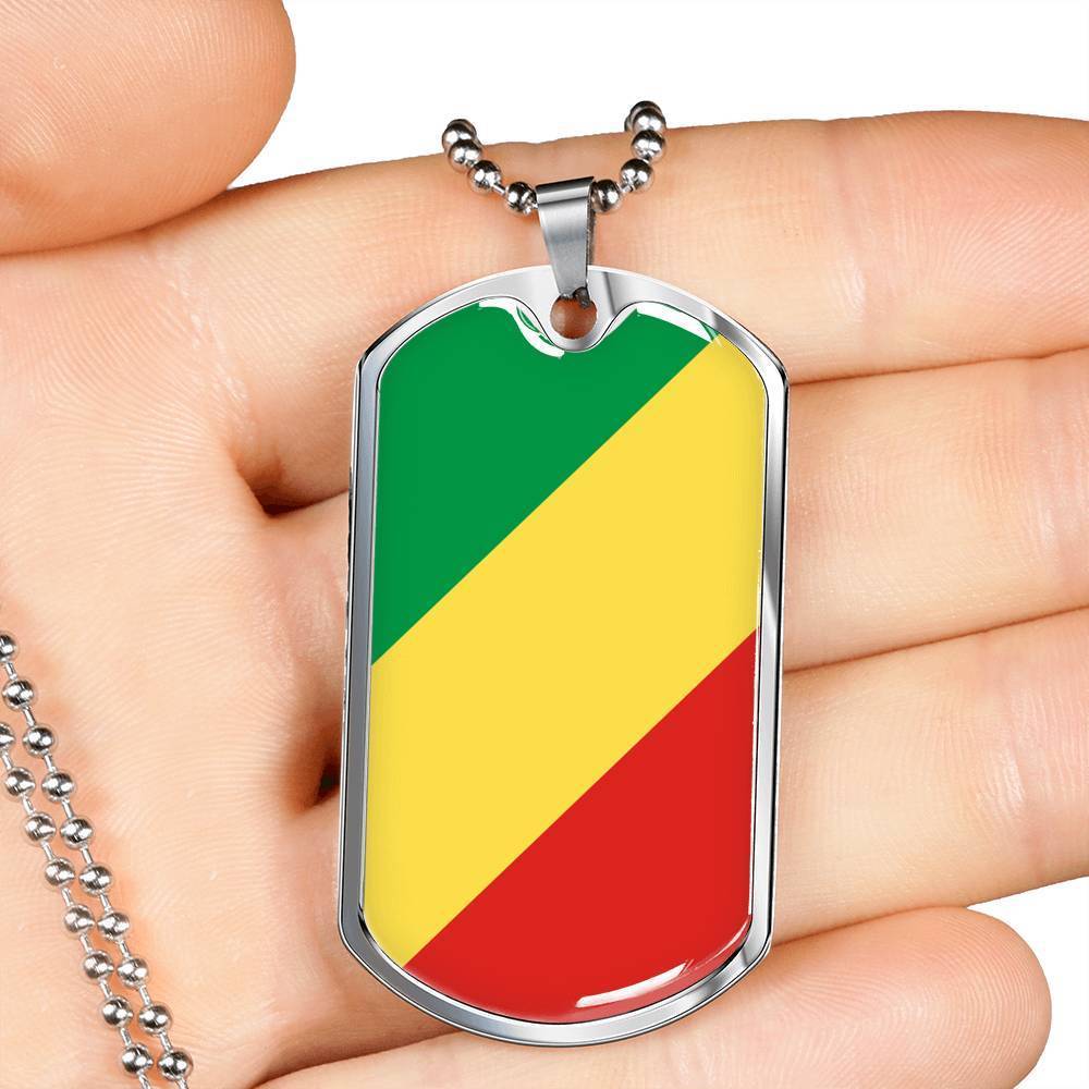 Republic Of The Congo Flag Necklace Republic Of The Congo Flag Stainless Steel or 18k Gold Dog Tag 24" - Express Your Love Gifts