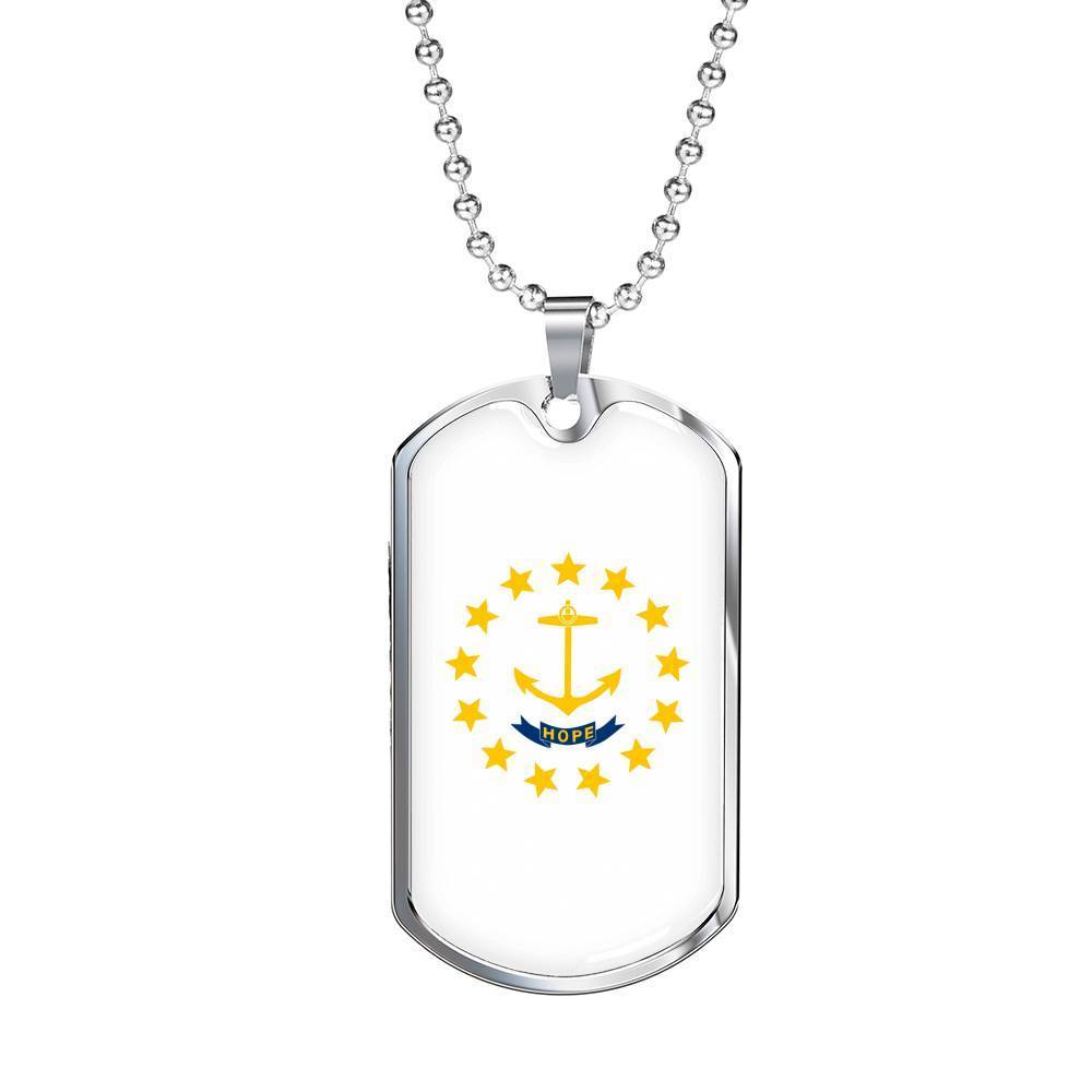 Rhode Island Flag Pendant Stainless Steel or 18k Gold Dog Tag Necklace 24" Chain - Express Your Love Gifts