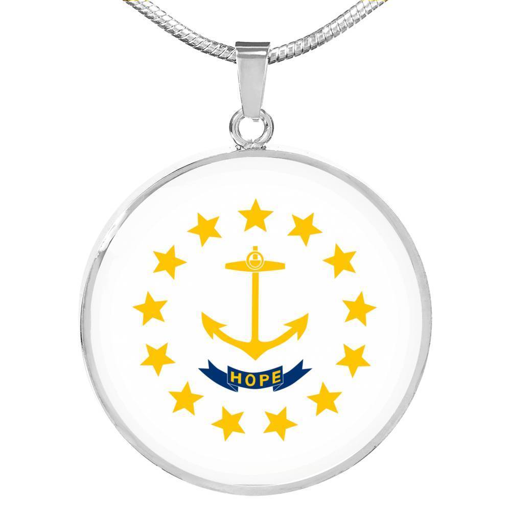 Rhode Island State Flag Necklace Stainless Steel or 18k Gold Circle Pendant 18-22" - Express Your Love Gifts