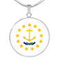 Rhode Island State Flag Necklace Stainless Steel or 18k Gold Circle Pendant 18-22" - Express Your Love Gifts