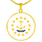 Rhode Island State Flag Necklace Stainless Steel or 18k Gold Circle Pendant 18-22" - Express Your Love Gifts