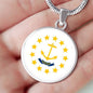 Rhode Island State Flag Necklace Stainless Steel or 18k Gold Circle Pendant 18-22" - Express Your Love Gifts