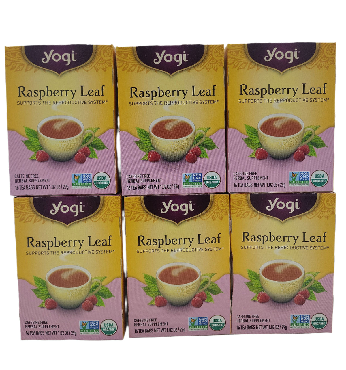 Yogi Woman's Raspberry Leaf Tea, 16 Caffeine-Free Tea Bags – Pack of 6 – Organic Herbal Support for Women, BB 04/2026-Express Your Love Gifts