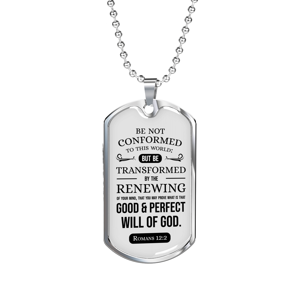 Romans 12 :2 Will of God Necklace Stainless Steel or 18k Gold Dog Tag 24" Chain-Express Your Love Gifts