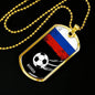 Russia Flag And Futbol/Soccer Necklace Stainless Steel or 18k Gold Dog Tag 24" Chain-Express Your Love Gifts
