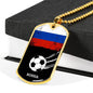 Russia Flag And Futbol/Soccer Necklace Stainless Steel or 18k Gold Dog Tag 24" Chain-Express Your Love Gifts