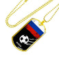 Russia Flag And Futbol/Soccer Necklace Stainless Steel or 18k Gold Dog Tag 24" Chain-Express Your Love Gifts