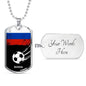 Russia Flag And Futbol/Soccer Necklace Stainless Steel or 18k Gold Dog Tag 24" Chain-Express Your Love Gifts