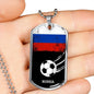 Russia Flag And Futbol/Soccer Necklace Stainless Steel or 18k Gold Dog Tag 24" Chain-Express Your Love Gifts