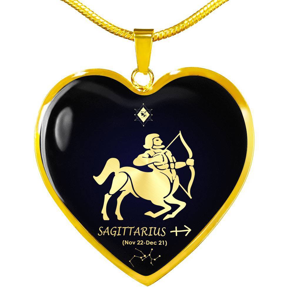 Sagittarius Constellation Horoscope Zodiac Necklace 18k Gold Heart Pendant 18-22"-Express Your Love Gifts