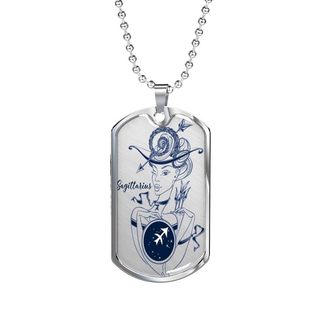 Sagittarius Constellation Transparent Necklace Dog Tag Stainless Steel or 18k Gold 24" Chain - Express Your Love Gifts