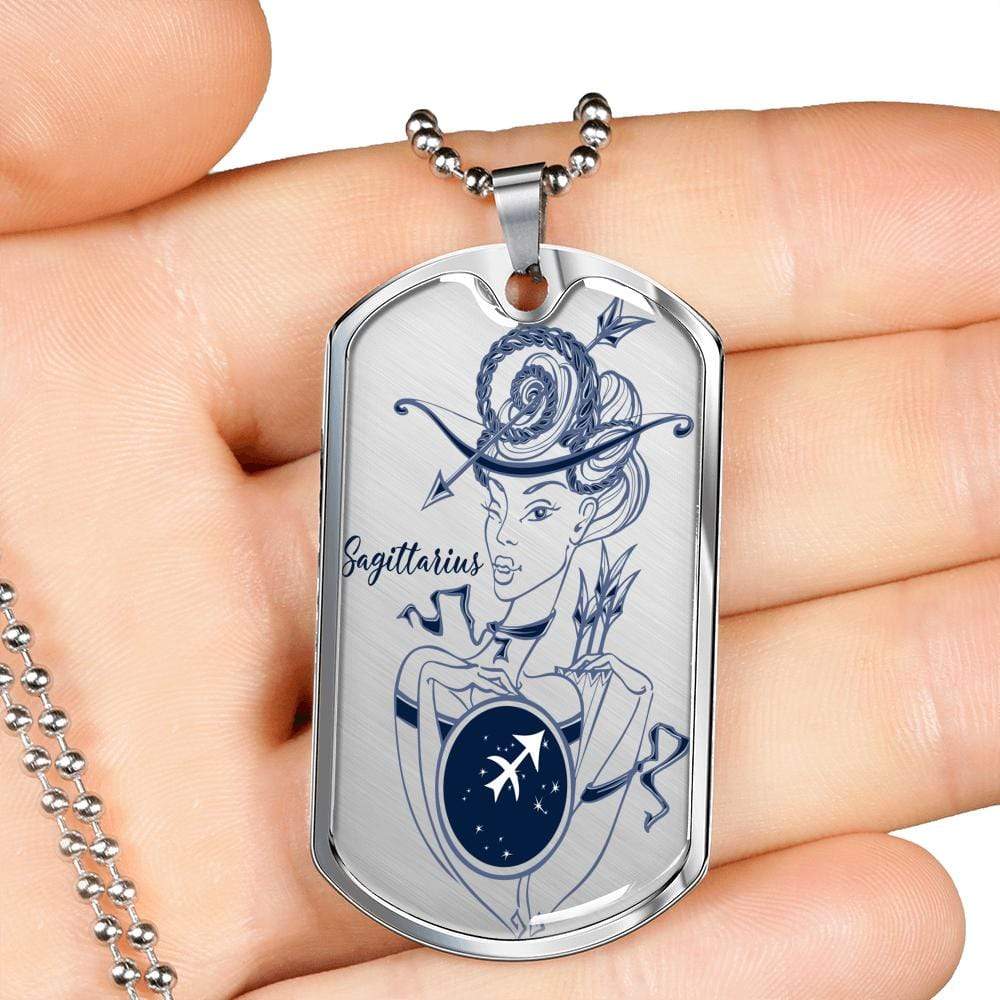 Sagittarius Constellation Transparent Necklace Dog Tag Stainless Steel or 18k Gold 24" Chain - Express Your Love Gifts