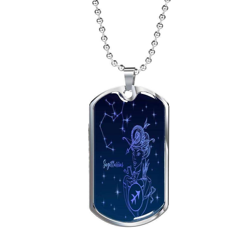 Sagittarius Necklace Blue Universe Dog Tag Stainless Steel or 18k Gold 24" Chain - Express Your Love Gifts