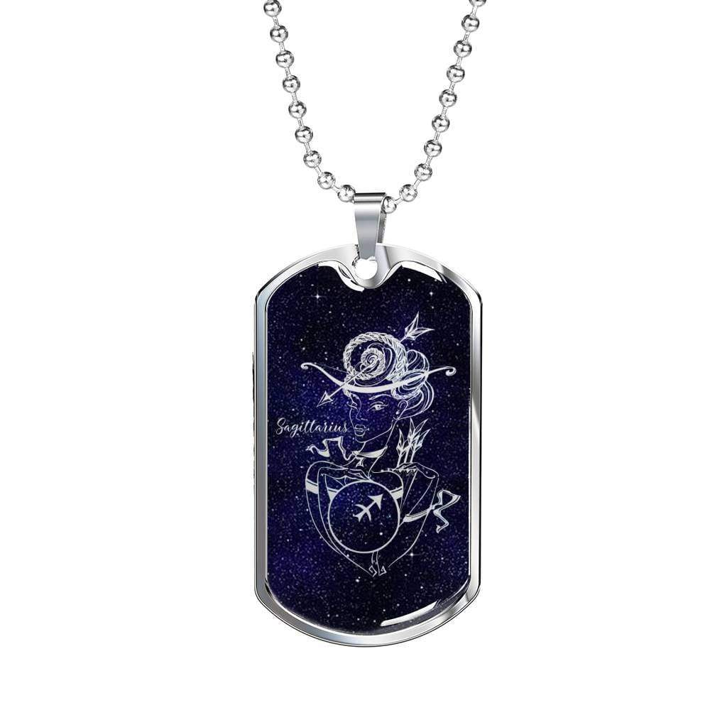 Sagittarius Necklace Constellation Night Sky Stainless Steel or 18k Gold Dog Tag 24" - Express Your Love Gifts