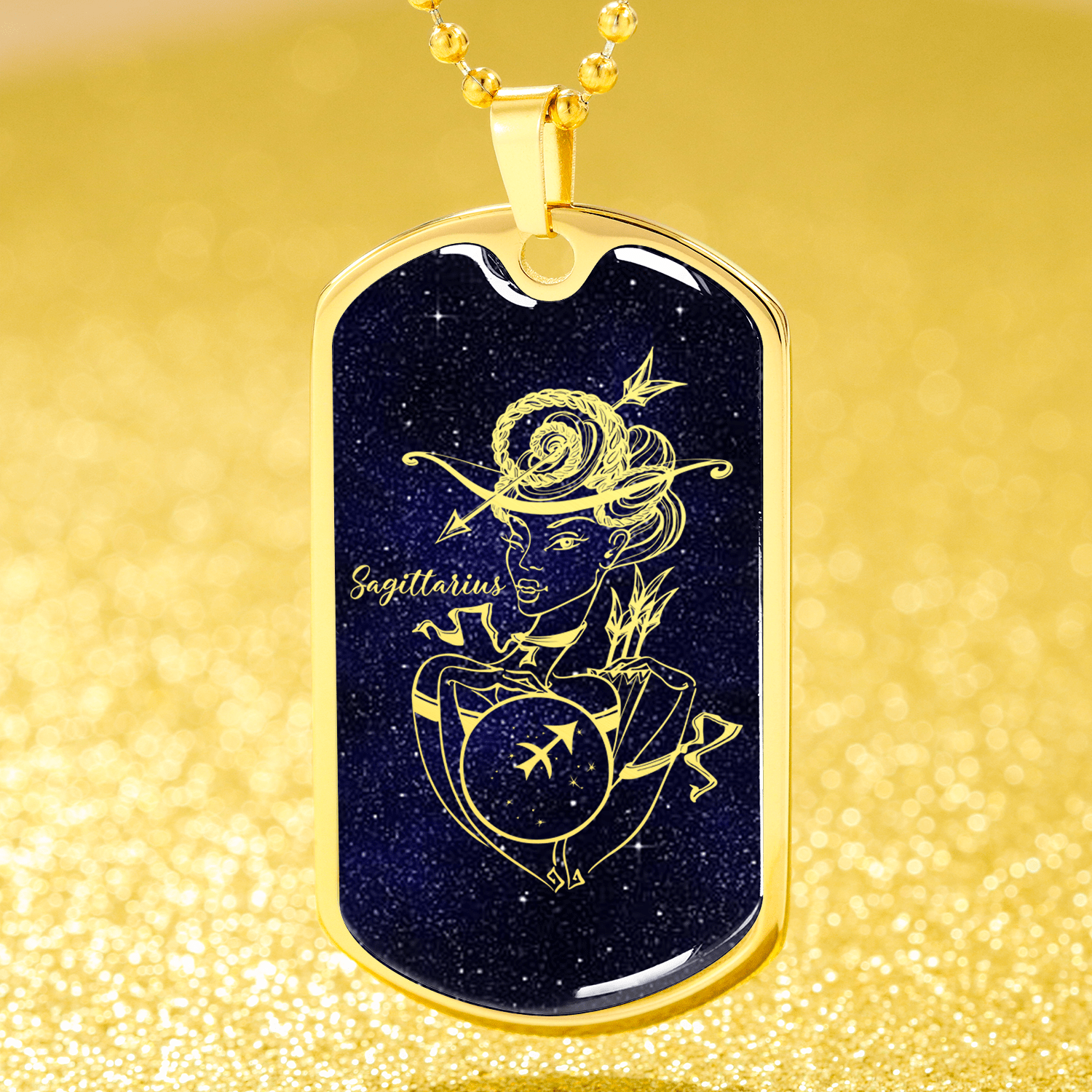Sagittarius Necklace Constellation Night Sky Stainless Steel or 18k Gold Dog Tag 24" - Express Your Love Gifts