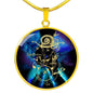 Sagittarius Purple Galaxy Zodiac Necklace Stainless Steel or 18k Gold Circle Pendant - Express Your Love Gifts