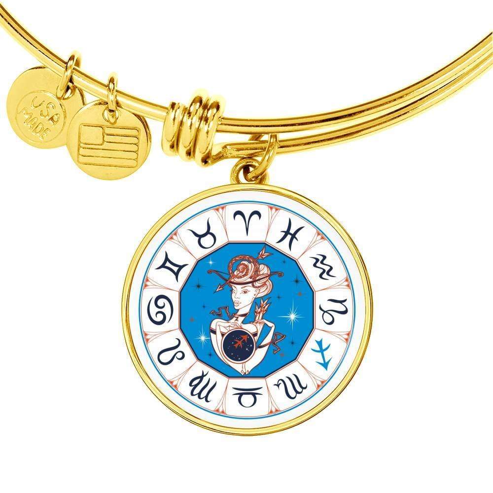 Sagittarius Zodiac Sign Stainless Steel or 18k Gold Circle Bangle Bracelet - Express Your Love Gifts