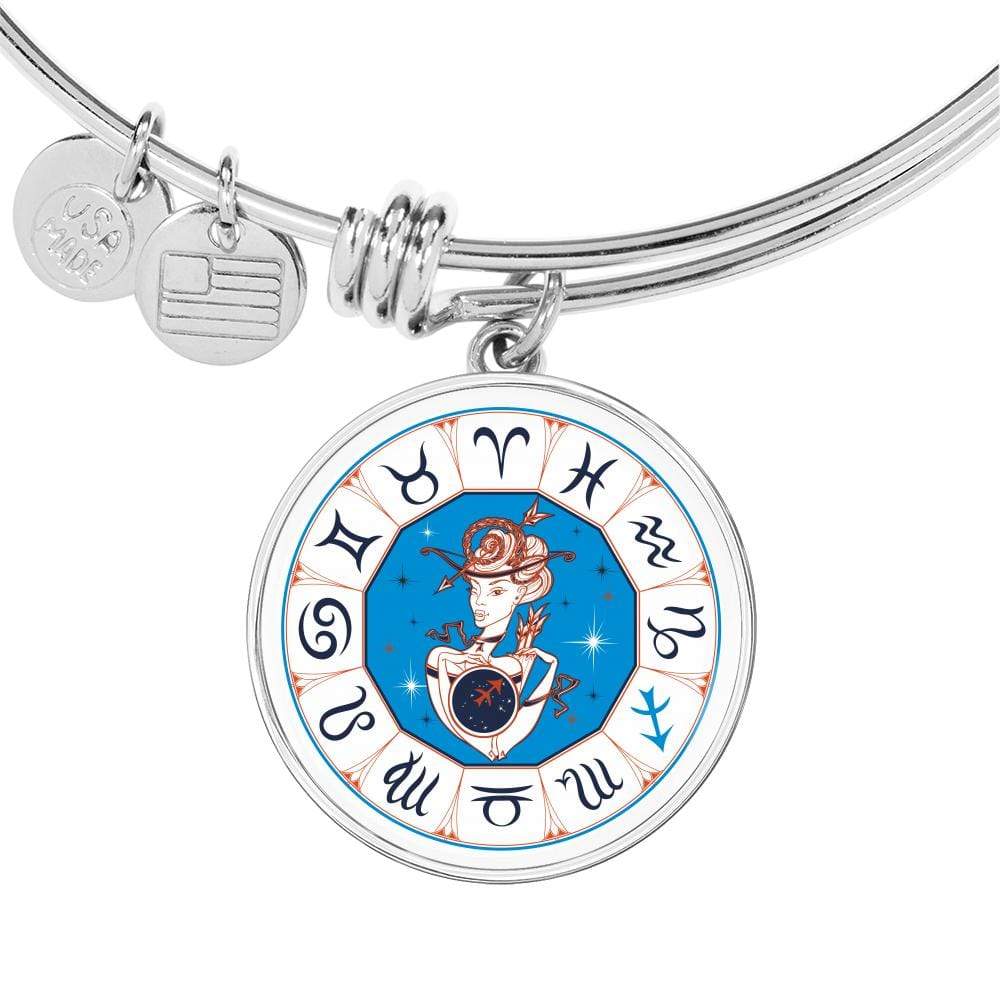 Sagittarius Zodiac Sign Stainless Steel or 18k Gold Circle Bangle Bracelet - Express Your Love Gifts